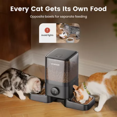 Oneisall 5 Liter Automatic Cat Feeder For Multi-Cat Households W/ Dual Power Supply, Black - Image 4