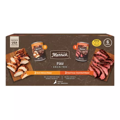 Merrick Wet Dog Food Variety Pack - Real Chicken Dinner & Real Texas-Style Beef Dinner, Pate - Image 1