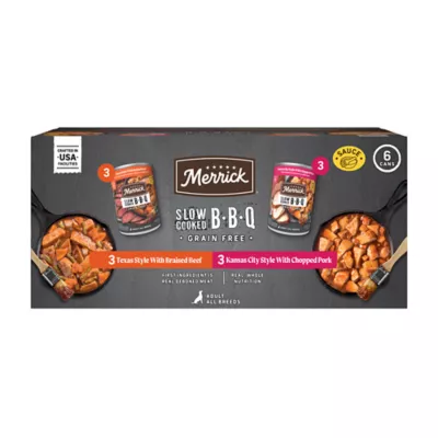 Merrick Wet Dog Food Variety Pack - Texas Style Braised Beef & Kansas City Style Chopped Pork, Sauce - Image 1