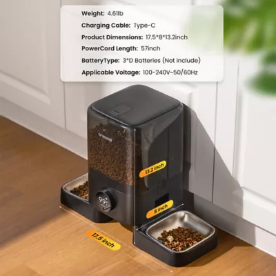 Oniesall 5L Automatic Cat Feeder For Multi-Cat Households W/ Dual Power Supply & App Control, Black - Image 2