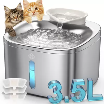 Oneisall 3.5L Corded Stainless Steel Pet Water Fountain W/ 60 Power Supply & 3-Layer Filtration - Image 1