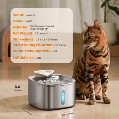 Oneisall 3.5L Corded Stainless Steel Pet Water Fountain W/ 60 Power Supply & 3-Layer Filtration - Image 2