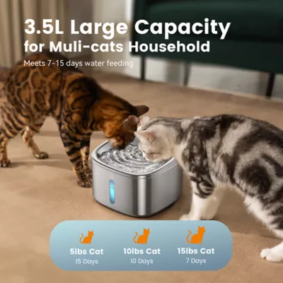 Oneisall 3.5L Corded Stainless Steel Pet Water Fountain W/ 60 Power Supply & 3-Layer Filtration - Image 5