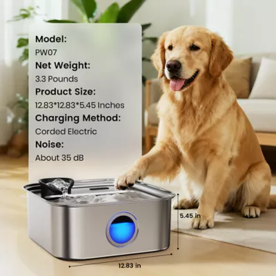 Oneisall 10 Liter Stainless Steel Pet Water Fountain W/ Washable & Reusable Sponge FIlter - Image 2