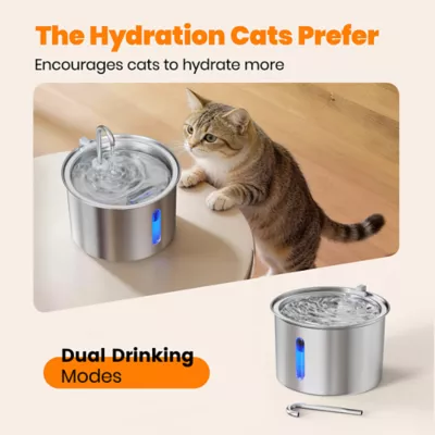 Oneisall 2 Liter Stainless Steel Cat Water Fountain W/ 3-Layer Filtration & Faucet Design - Image 4