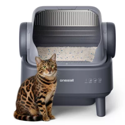Oneisall Open-Top Self-Cleaning Litter Box W/ Silicone Tracking Mat & 2 Rolls of Waste Bags, Gray - Image 1
