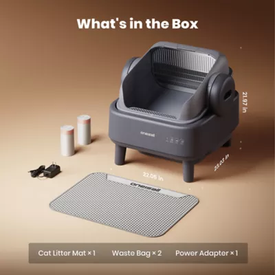 Oneisall Open-Top Self-Cleaning Litter Box W/ Silicone Tracking Mat & 2 Rolls of Waste Bags, Gray - Image 2