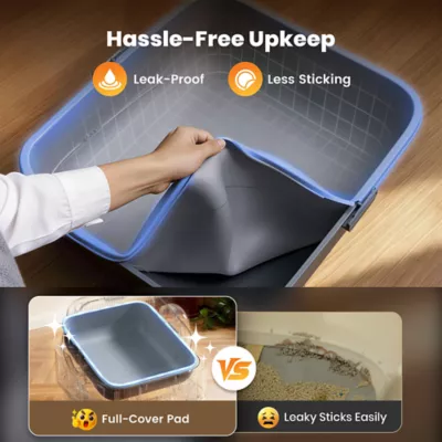 Oneisall Open-Top Self-Cleaning Litter Box W/ Silicone Tracking Mat & 2 Rolls of Waste Bags, Gray - Image 6