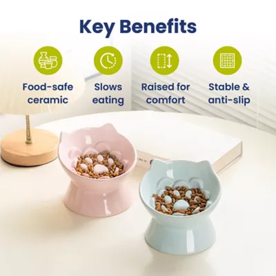 PawsPik Lynx Ceramic Raised Slow Feeder Cat Bowl - Image 2