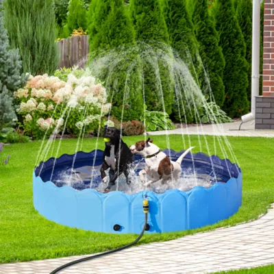 Yaheetech Foldable Pet Pool with Sprinkler - Blue, XXL, 63-in - Image 2