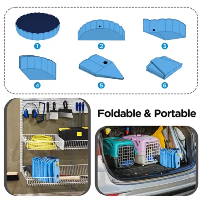 Yaheetech Foldable Pet Pool with Sprinkler - Blue, XXL, 63-in - Image 5