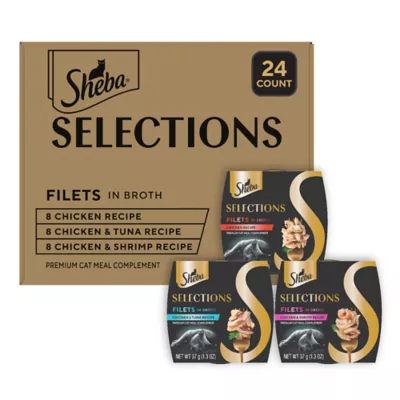 Sheba Selections Wet Cat Food Topper - Filets in Broth, Variety Pack, 24 Count, 1.3 OZ - Image 1
