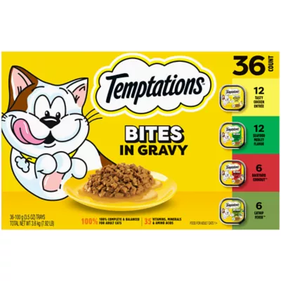 Temptations Wet Cat Food - Bites in Gravy, Variety Pack, 36 Count, 3.5 OZ - Image 1