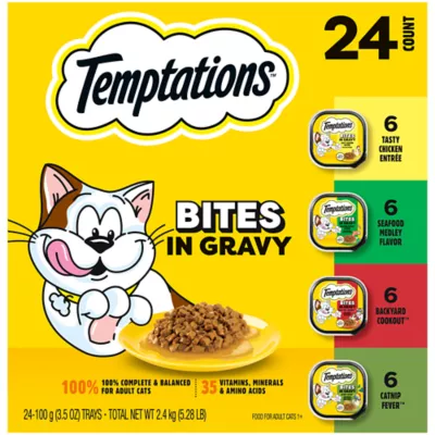 Temptations Wet Cat Food - Bites in Gravy, Variety Pack, 24 Count, 3.5 OZ - Image 1
