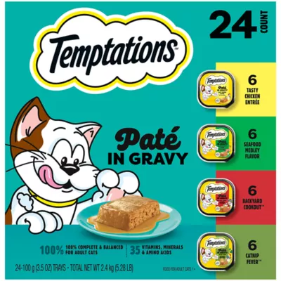 Temptations Wet Cat Food - Pate in Gravy, Variety Pack, 24 Count, 3.5 OZ - Image 1