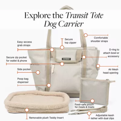 Cleverpup Lightweight Transit Tote Dog Carrier W/ Food-Safe Pouch & Poop Bag Dispenser, Sand - Image 5