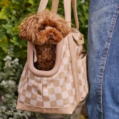 Cleverpup Lightweight Transit Tote Dog Carrier W/ Food-Safe Pouch & Poop Bag Dispenser, Checkered - Image 4
