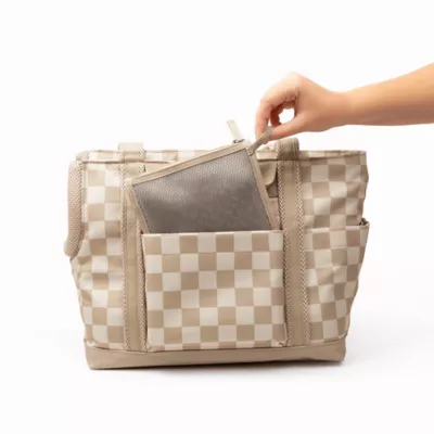 Cleverpup Lightweight Transit Tote Dog Carrier W/ Food-Safe Pouch & Poop Bag Dispenser, Checkered - Image 9