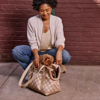 Cleverpup Lightweight Transit Tote Dog Carrier W/ Food-Safe Pouch & Poop Bag Dispenser, Checkered - Image 10