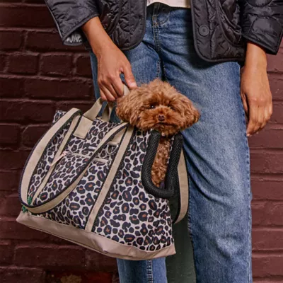 Cleverpup Lightweight Transit Tote Dog Carrier W/ Food-Safe Pouch & Poop Bag Dispenser, Leopard - Image 4