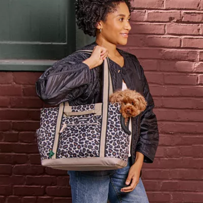 Cleverpup Lightweight Transit Tote Dog Carrier W/ Food-Safe Pouch & Poop Bag Dispenser, Leopard - Image 10