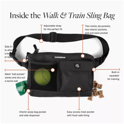Cleverpup Dog Walk & Train Sling Bag W/ Poop Bag Dispenser, Treat Pocket, and Hidden Squeaker - Image 4