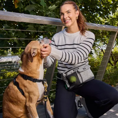 Cleverpup Dog Walk & Train Sling Bag W/ Poop Bag Dispenser, Treat Pocket, and Hidden Squeaker - Image 2