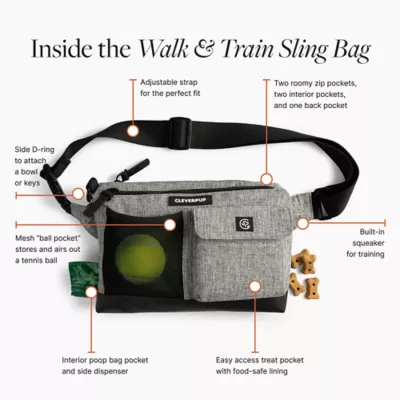 Cleverpup Dog Walk & Train Sling Bag W/ Poop Bag Dispenser, Treat Pocket, and Hidden Squeaker - Image 4