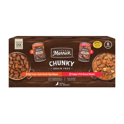 Merrick Wet Dog Food Variety Pack - Big Texas-Style Steak Tips & Pappy's Pot Roast, Gravy - Image 1