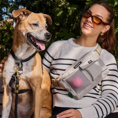 Cleverpup Dog Walk & Train Sling Bag W/ Poop Bag Dispenser, Treat Pocket, and Hidden Squeaker - Image 2