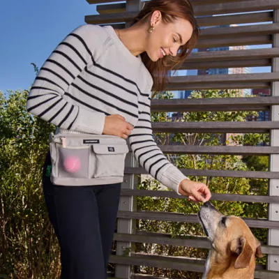 Cleverpup Dog Walk & Train Sling Bag W/ Poop Bag Dispenser, Treat Pocket, and Hidden Squeaker - Image 3