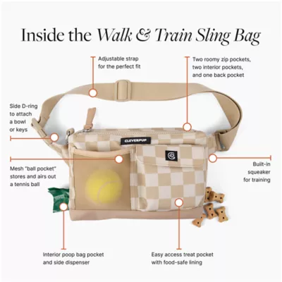 Cleverpup Dog Walk & Train Sling Bag W/ Poop Bag Dispenser, Treat Pocket, and Hidden Squeaker - Image 4