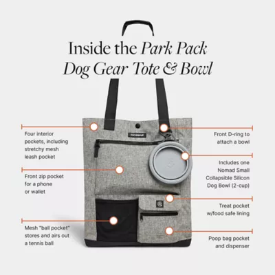 Cleverpup Park Pack 2-Piece Dog Gear Tote With Travel Bowl, Poop Bag Dispenser & Treat Pocket - Image 3