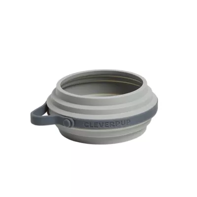 Cleverpup Nomad Collapsible Travel Bowl W/ Splash Guard Rim & Built-In Attachment Loop, Grey - Image 1