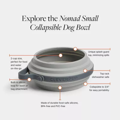 Cleverpup Nomad Collapsible Travel Bowl W/ Splash Guard Rim & Built-In Attachment Loop, Grey - Image 3