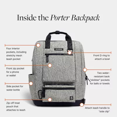 Cleverpup Porter 2-in-1 Dog Gear Backpack W/ Leash Clip For Hands-Free Walking &  Food-Safe Pouches - Image 2