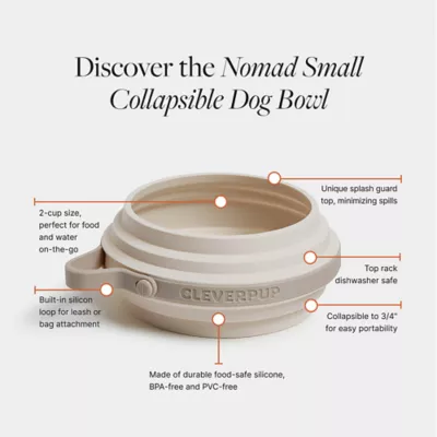 Cleverpup Nomad Collapsible Travel Bowl W/ Splash Guard Rim & Built-In Attachment Loop, Sand - Image 3