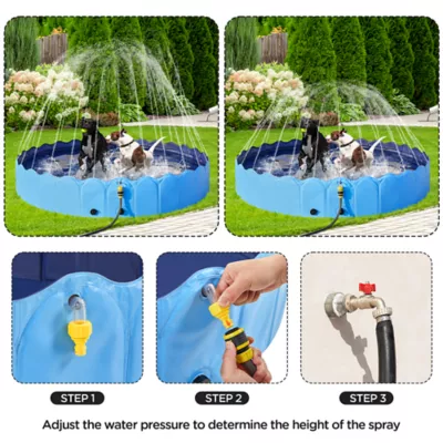 Yaheetech Foldable Pet Pool with Sprinkler - Blue, XXXL, 71-in - Image 5