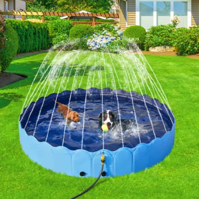 Yaheetech Foldable Pet Pool with Sprinkler - Blue, XXXXL, 79-in - Image 2