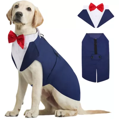 Kuoser Blue Dog Tuxedo Suit & Bandana Set, Formal Dog Clothing for Weddings, Parties, & Events - Image 1