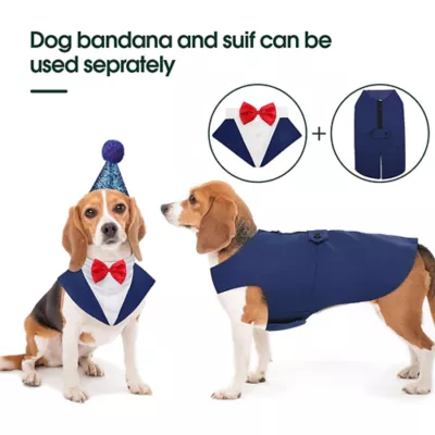 Kuoser Blue Dog Tuxedo Suit & Bandana Set, Formal Dog Clothing for Weddings, Parties, & Events - Image 3