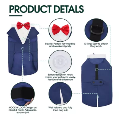 Kuoser Blue Dog Tuxedo Suit & Bandana Set, Formal Dog Clothing for Weddings, Parties, & Events - Image 4