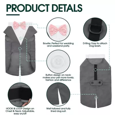 Kuoser Grey Dog Tuxedo Suit & Bandana Set, Formal Dog Clothing for Weddings, Parties, & Events - Image 4