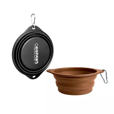 GOOPAWS 2 Pack Collapsible Silicone Dog Bowls, Non-Skid Travel Pet Bowls, Black & Brown - Image 1