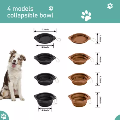 GOOPAWS 2 Pack Collapsible Silicone Dog Bowls, Non-Skid Travel Pet Bowls, Black & Brown - Image 4