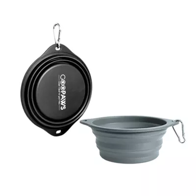 GOOPAWS 2 Pack Collapsible Silicone Dog Bowls, Non-Skid Travel Pet Bowls, Black & Grey - Image 1