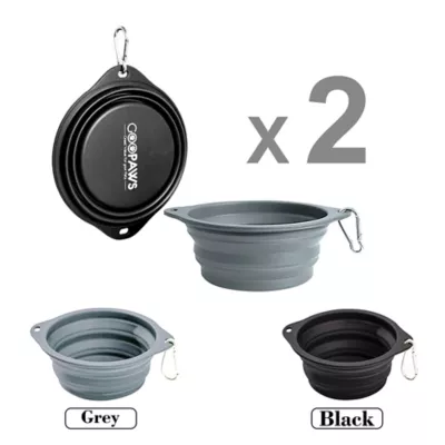 GOOPAWS 2 Pack Collapsible Silicone Dog Bowls, Non-Skid Travel Pet Bowls, Black & Grey - Image 2