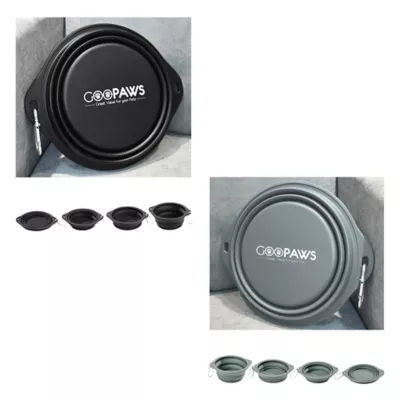 GOOPAWS 2 Pack Collapsible Silicone Dog Bowls, Non-Skid Travel Pet Bowls, Black & Grey - Image 3