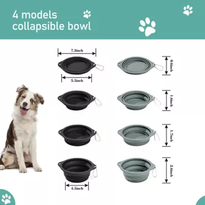 GOOPAWS 2 Pack Collapsible Silicone Dog Bowls, Non-Skid Travel Pet Bowls, Black & Grey - Image 4