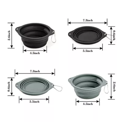 GOOPAWS 2 Pack Collapsible Silicone Dog Bowls, Non-Skid Travel Pet Bowls, Black & Grey - Image 5